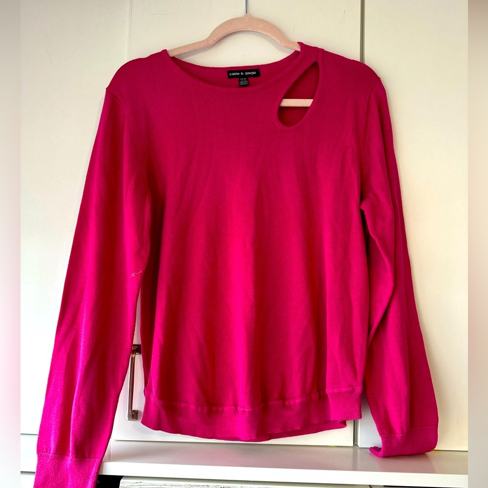 💗 Cable & Gauge Pink Cutout Sweater Top Lightweight Knit Size L